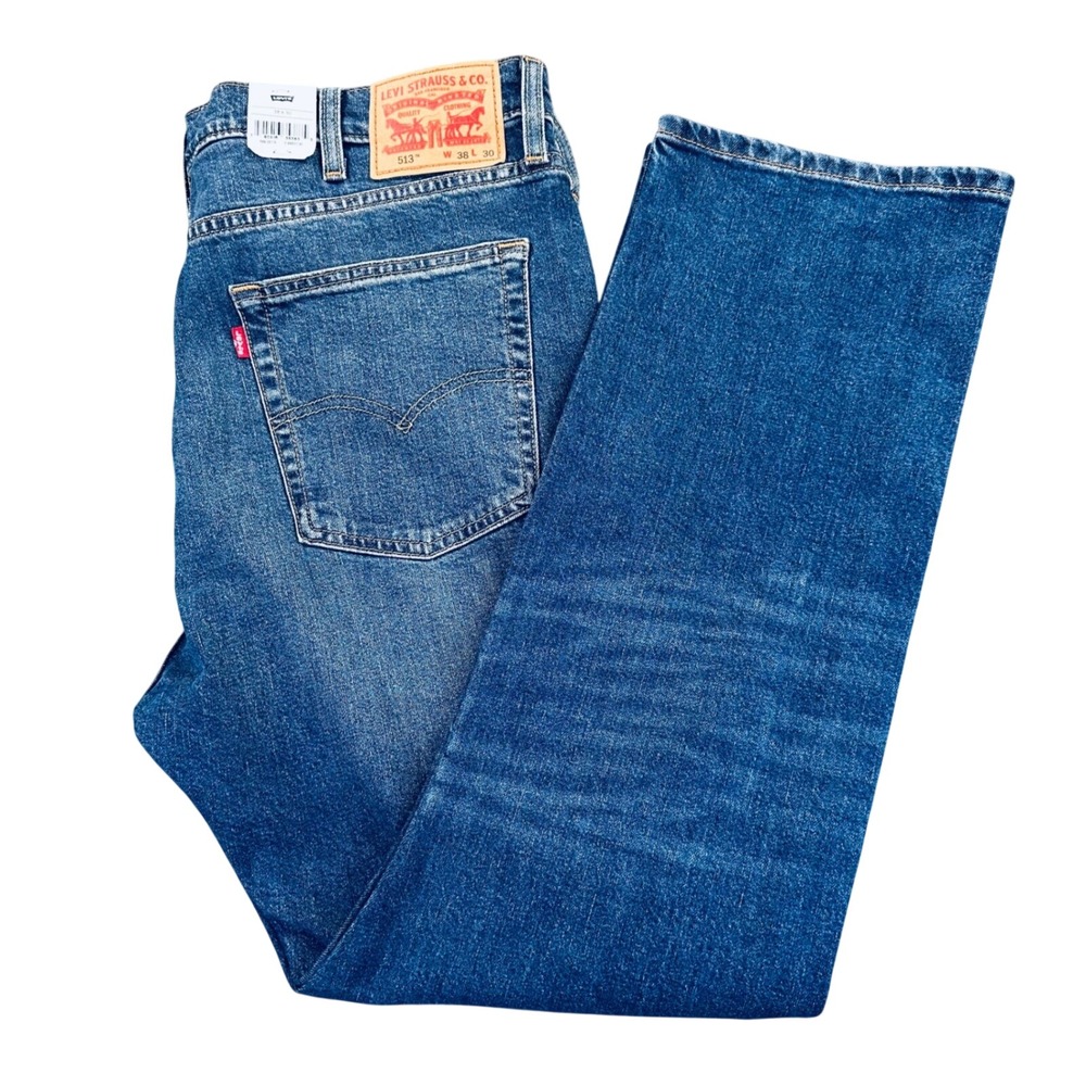 Levis 513 Slim Straight Men's Jeans 38x30 Medium Wash Blue Stretch 08513-0715